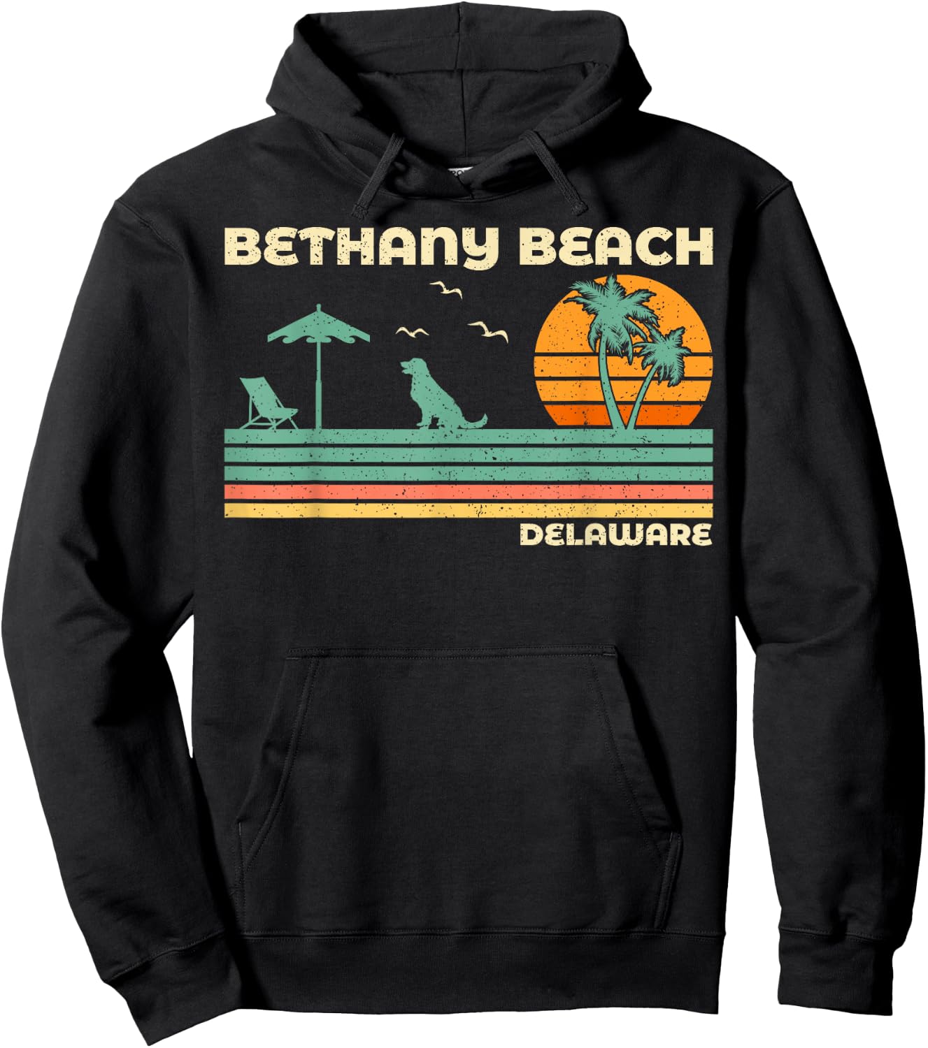 Vintage Retro Family Vacation Delaware Bethany Beach Women Girls Kids Hoodie - Hoodie | Black