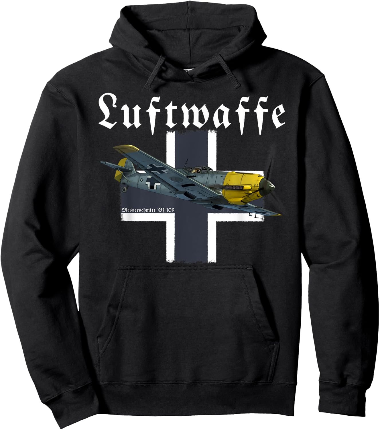 Military Aviation Graphic Design Gifts German Warbird I Messerschmitt BF-109 I WW2 Airplane Graphic Black -Adults Small Classic Fit Short Sleeve Hoodie - Hoodie | Black
