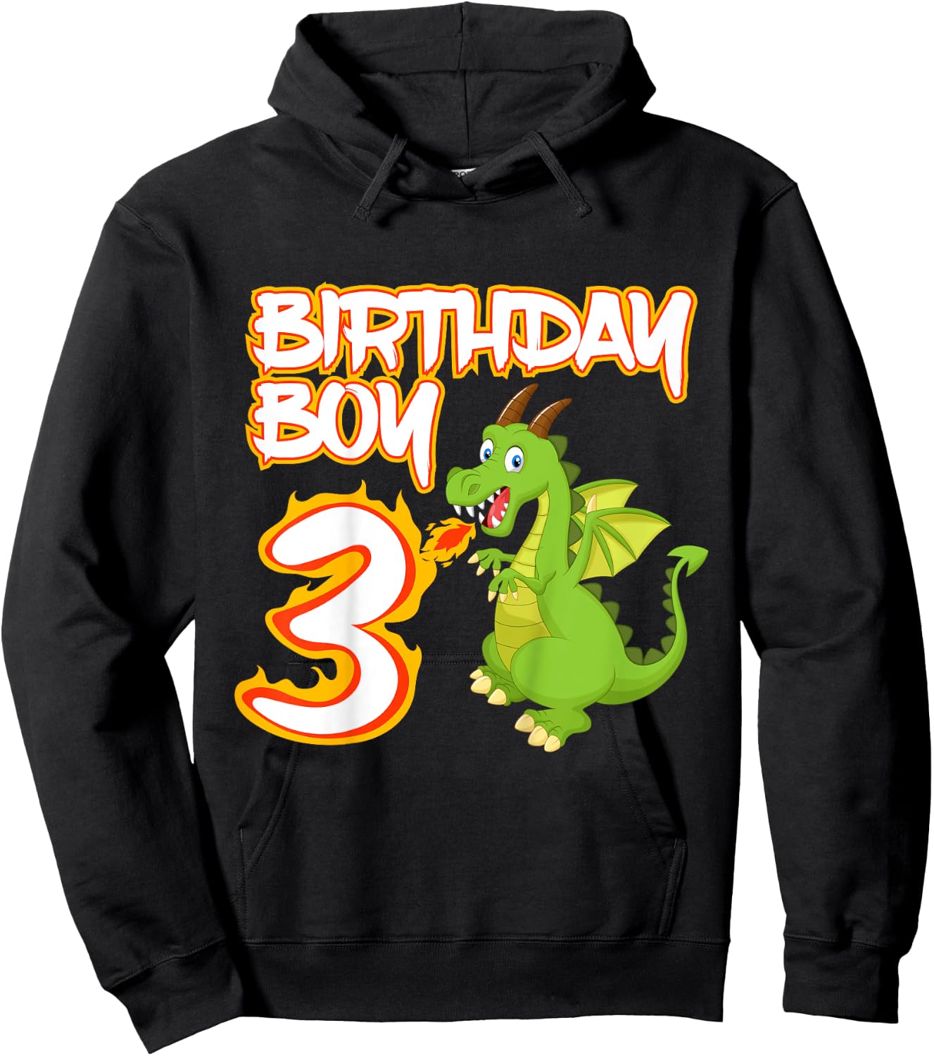 Kids 3 Year Old Dragon Birthday Boy Themed Party 3rd Gift Hoodie - Hoodie | Black