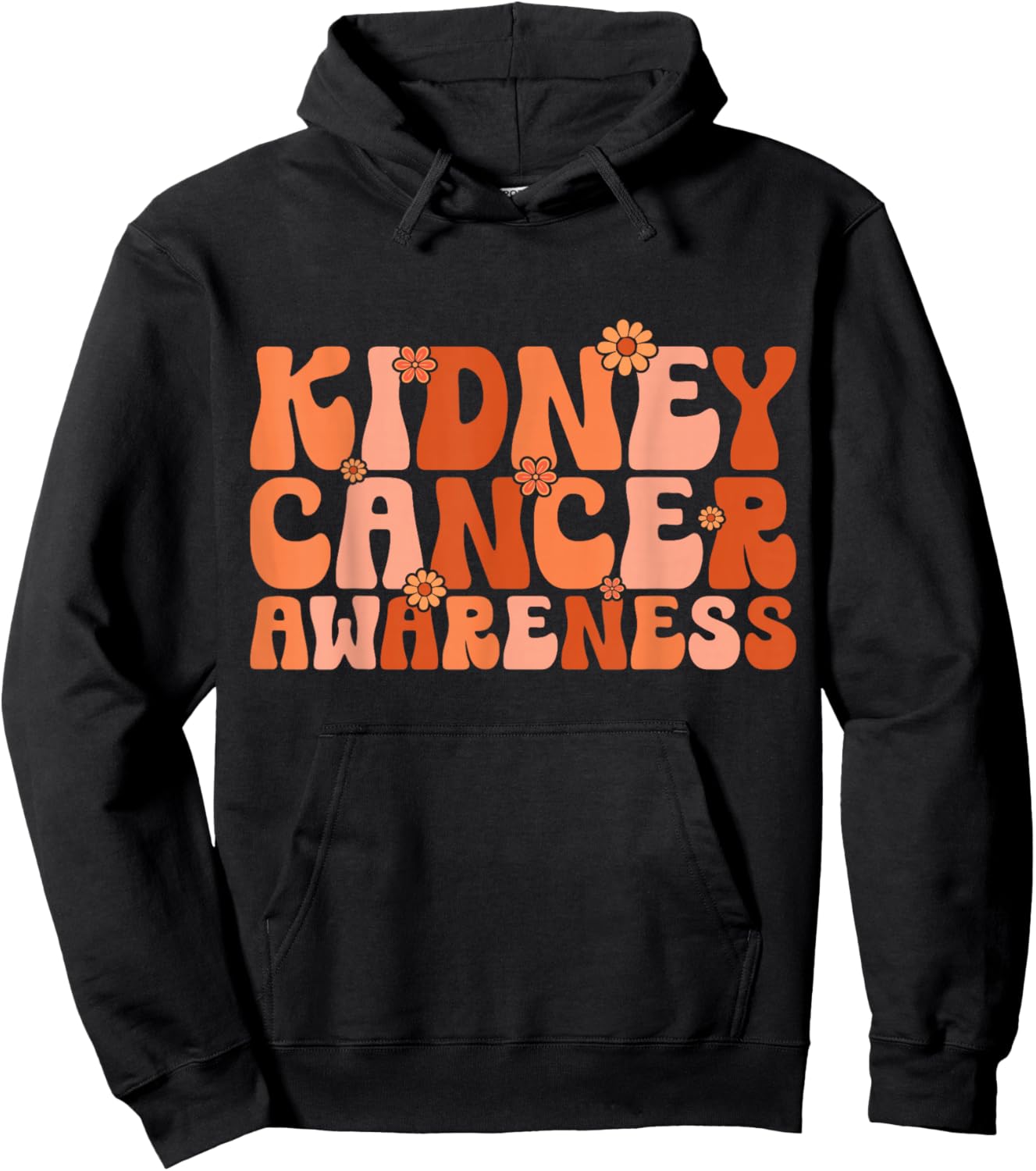 Kidney Cancer Awareness Groovy Floral Orange Ribbon Hoodie - Hoodie | Black