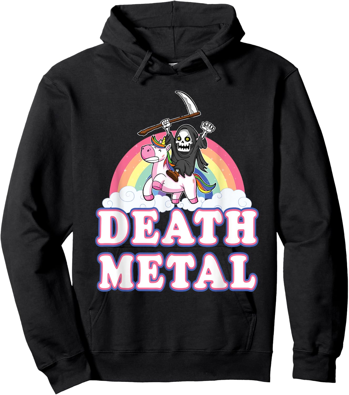 Death Metal Rock Music Halloween Grim Reaper Riding Unicorn Hoodie - Hoodie | Black
