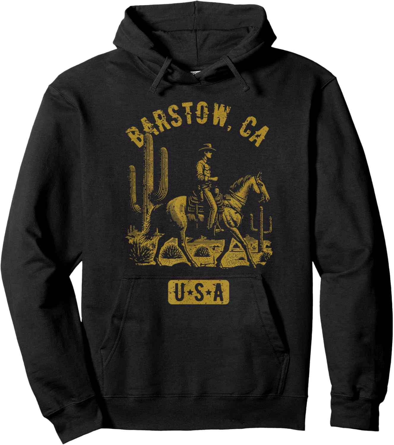 Barstow CA USA Cowboy Horse Distressed Style Design Hoodie - Hoodie | Black