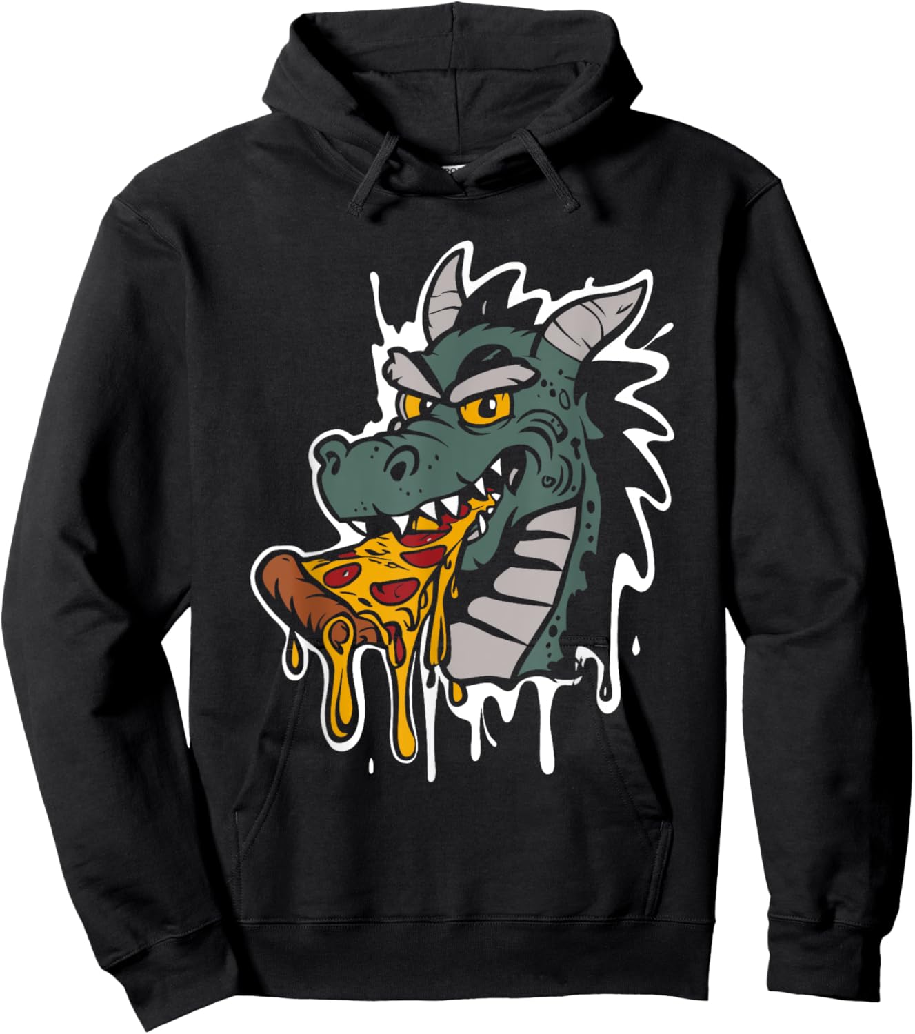 Dragon Eating Pizza - Vintage Dragon Pizza Slice Lover Hoodie - Hoodie | Black