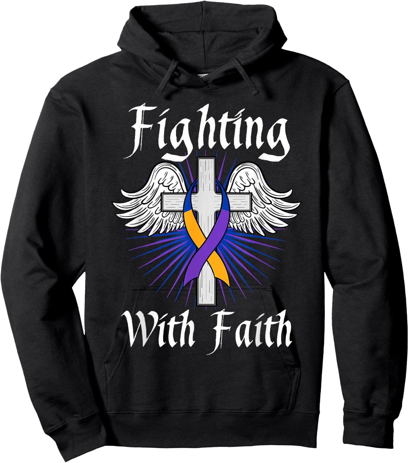 Fighting Faith Bladder Cancer Purple Blue And Yellow Dysuria Hoodie - Hoodie | Black