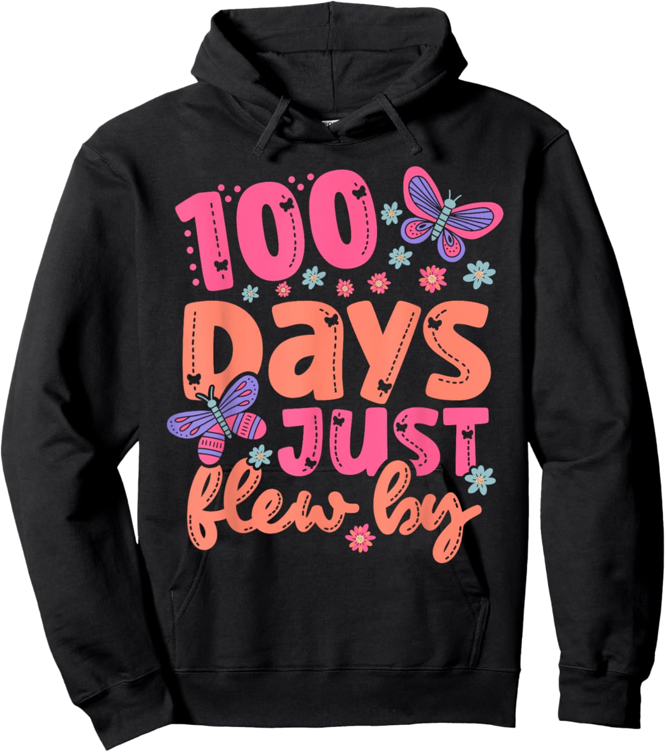 Cute 100 Days Just Flew By Butterfly 100 Days of School Hoodie - Hoodie | Black