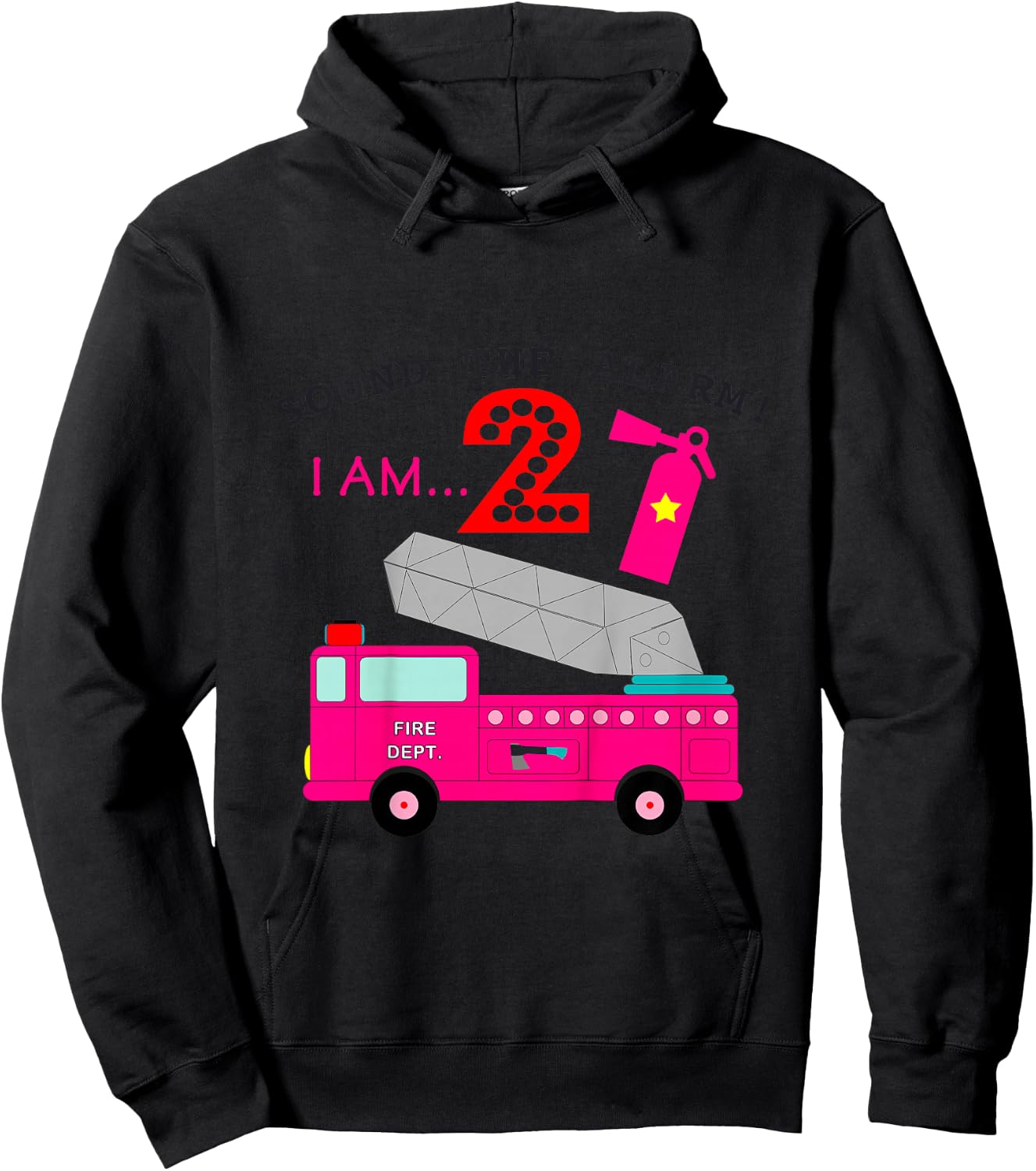 Pink Fire Truck for Girls 2 Years Old Second Birthday Party Hoodie - Hoodie | Black