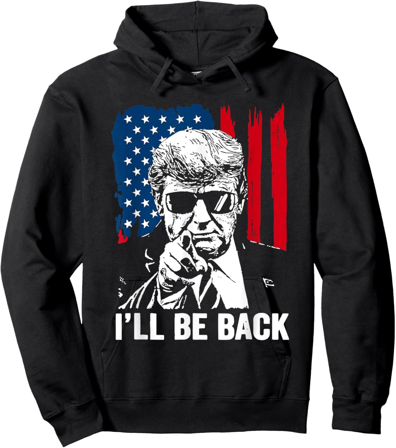 Vintage I'll Be USA Back Trump American Flag Women Hoodie - Hoodie | Black