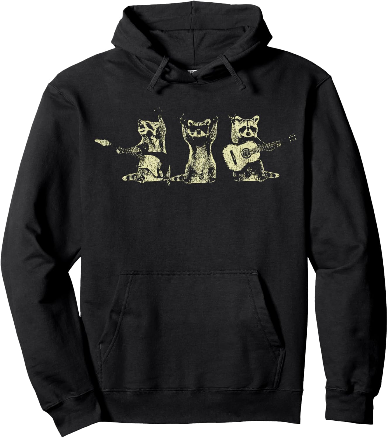 Funny Raccoon Music Band Electric Acoustic Guitar Racoons Hoodie - Hoodie | Black