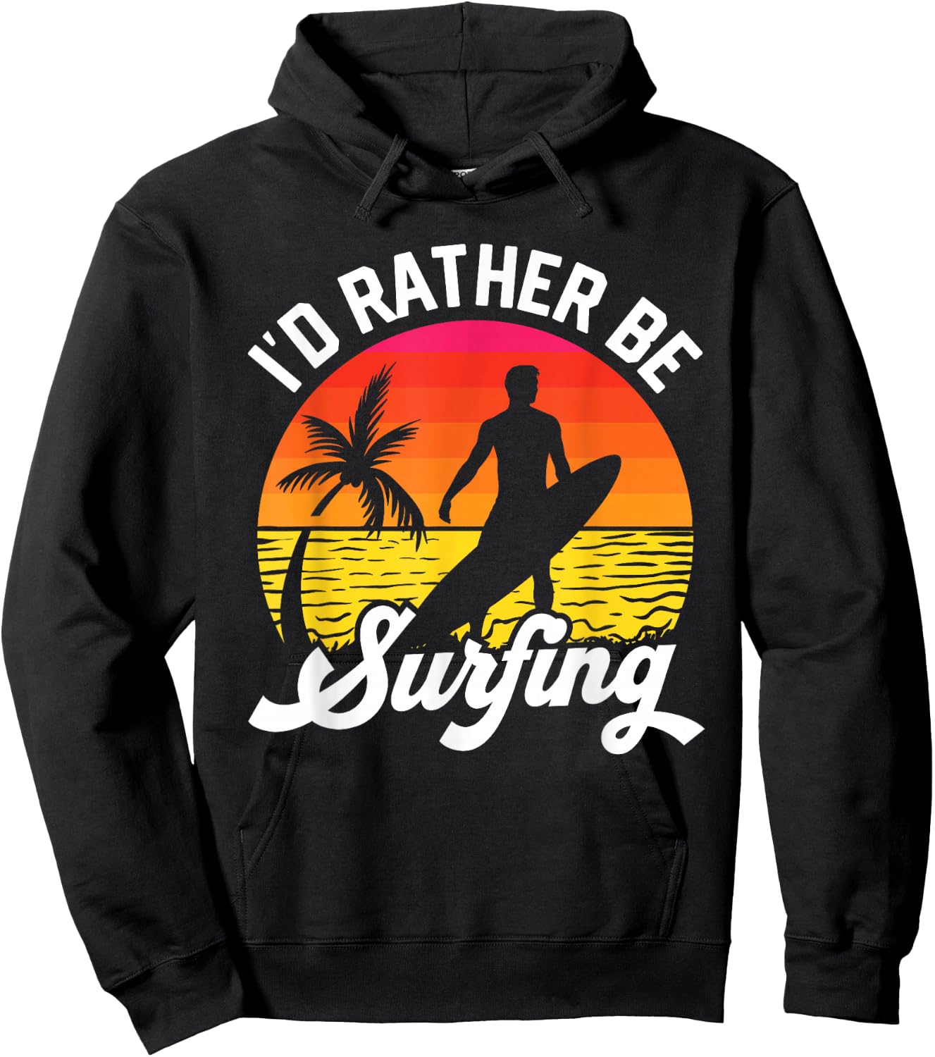 I'd Rather Be Surfing Surfboard Surfer Silhouette Retro Hoodie - Hoodie | Black