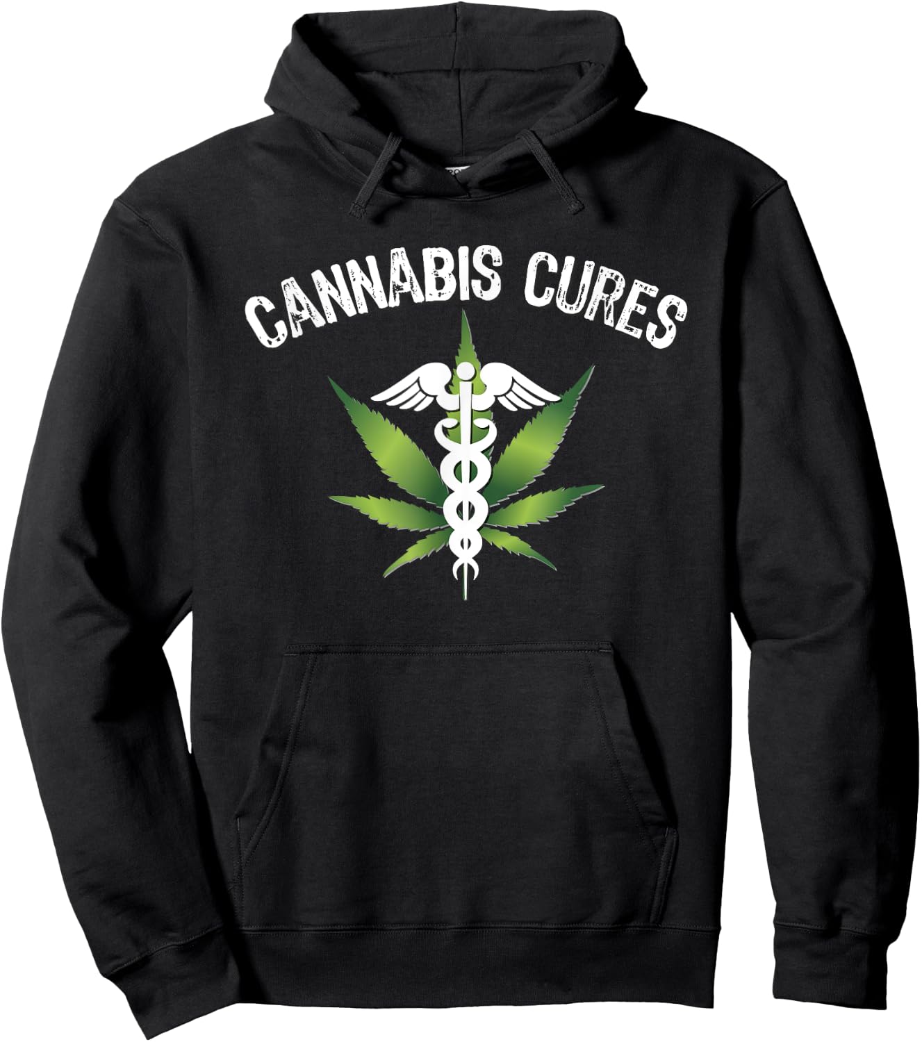 Prime Shirt Shop Stoner Cannabis Cures Medical Marijuana Leaf Graphic Adult - Black, Small Hoodie - Hoodie | Black