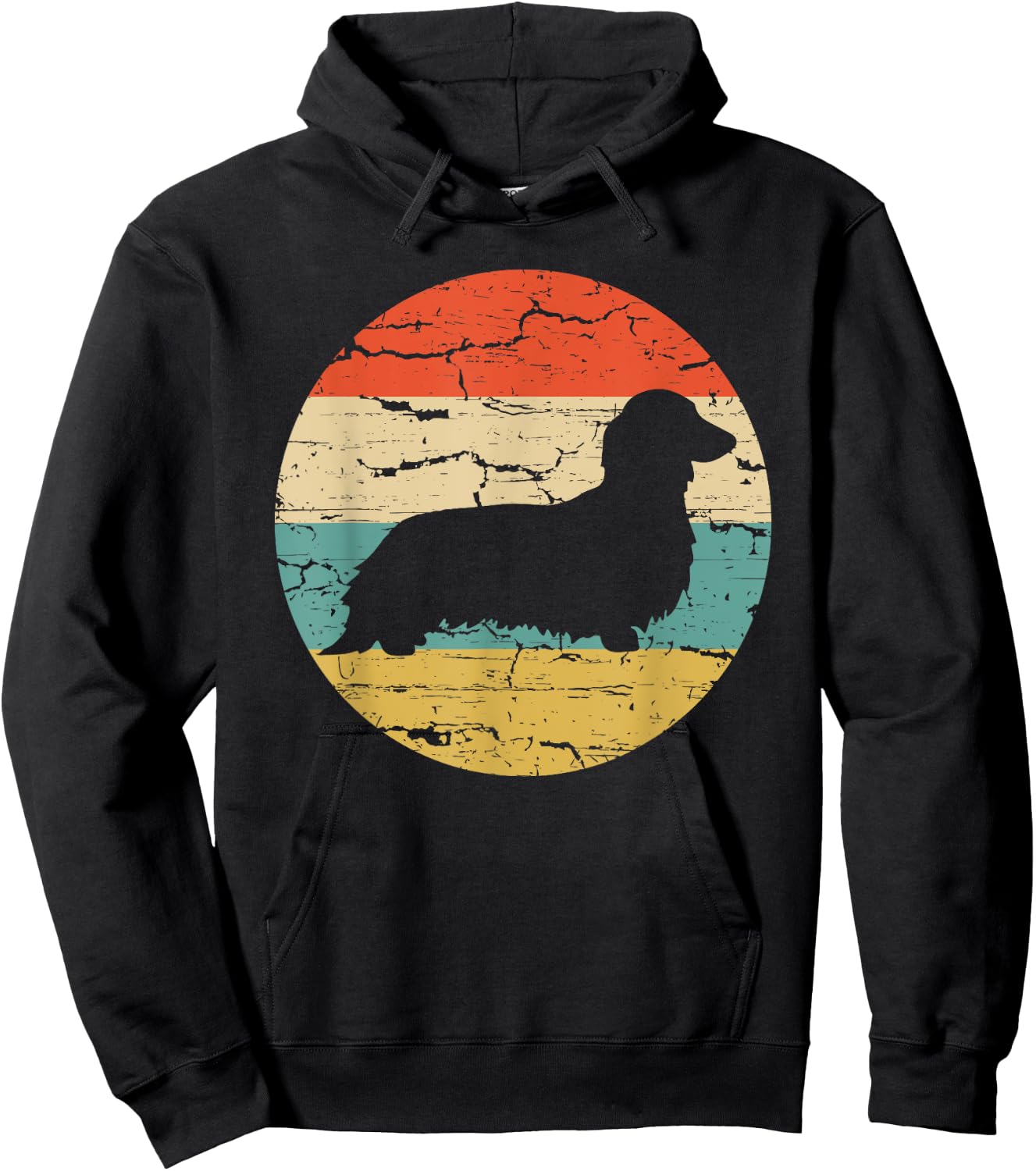Dachshund Long Haired Dog Vintage Mom Dad Retro Men Women Girls Kids Hoodie - Hoodie | Black