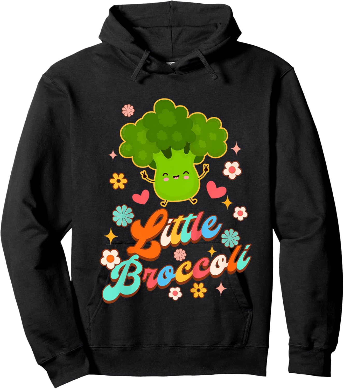 Kids Cute Broccoli Baby Shower Vegetable Vegan Little Broccoli Hoodie - Hoodie | Black