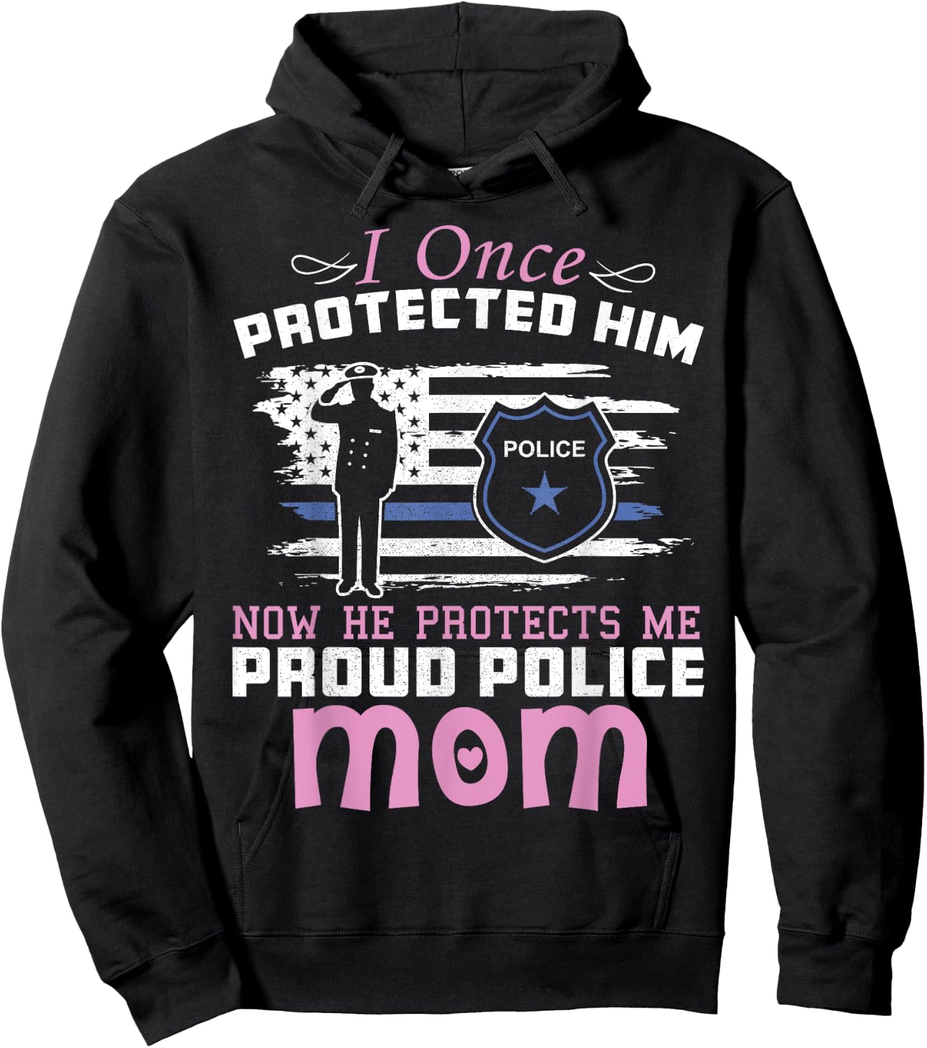 American Police Thin Blue Line Gift Proud Mom Hoodie - Hoodie | Black
