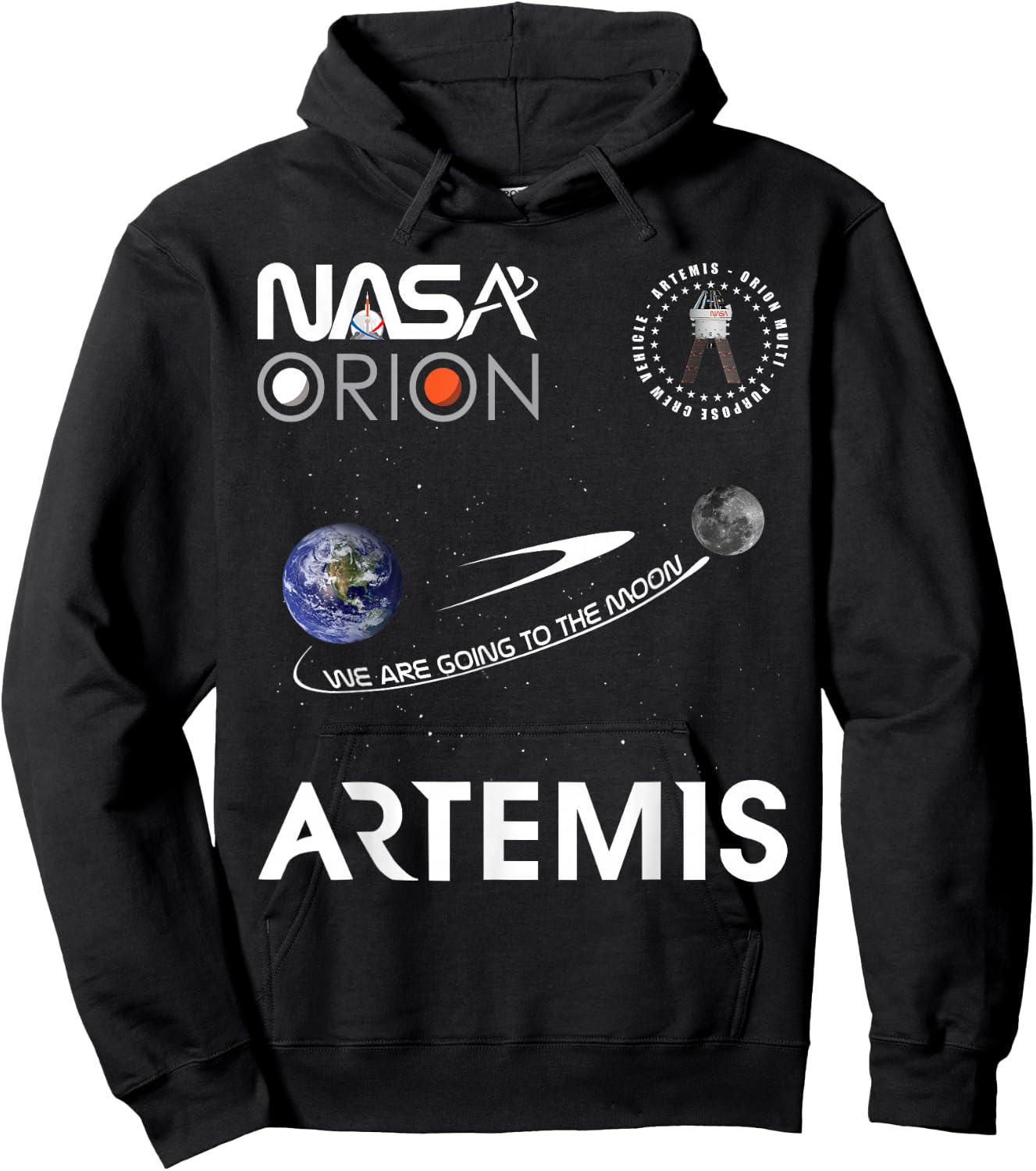 NASA Artemis Mission Orion Spacecraft Worm Logo Hoodie - Hoodie | Black