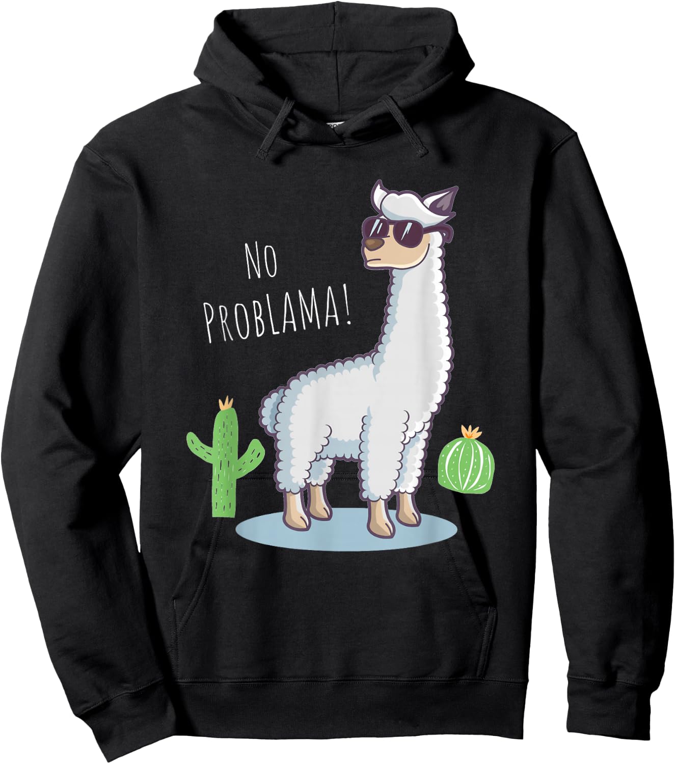 Llama No Problama - Funny Lama Cactus Design Hoodie - Hoodie | Black