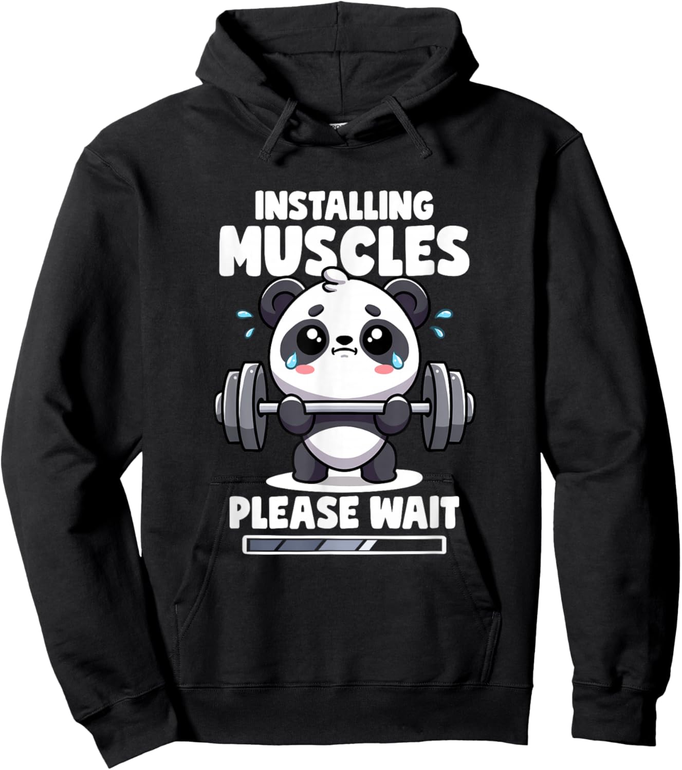 Installing Muscles Please Wait Panda Lifting Gym Quote Panda Hoodie - Hoodie | Black