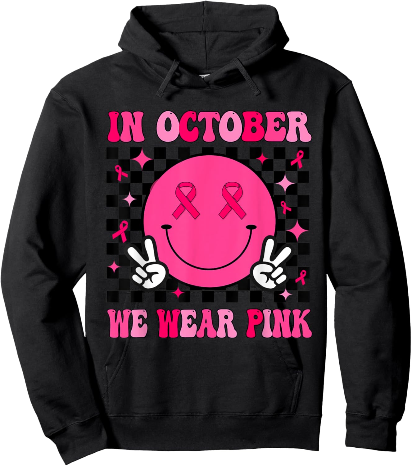 In October We Wear Pink Ribbon Breast Cancer Awareness Hoodie - Hoodie | Black