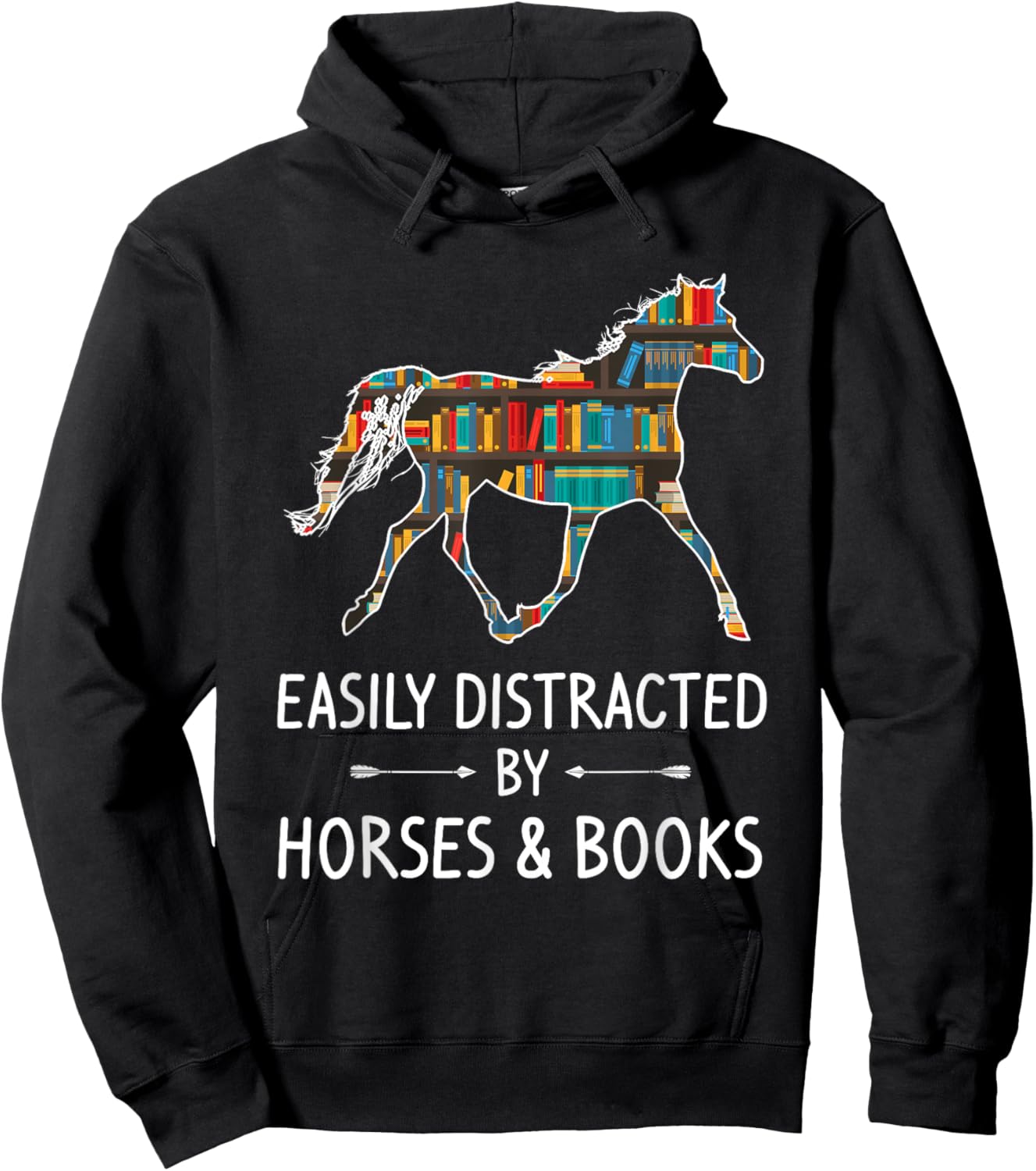 Easily Distracted By Horses & Books Lover Gift Hare Mare Hoodie - Hoodie | Black