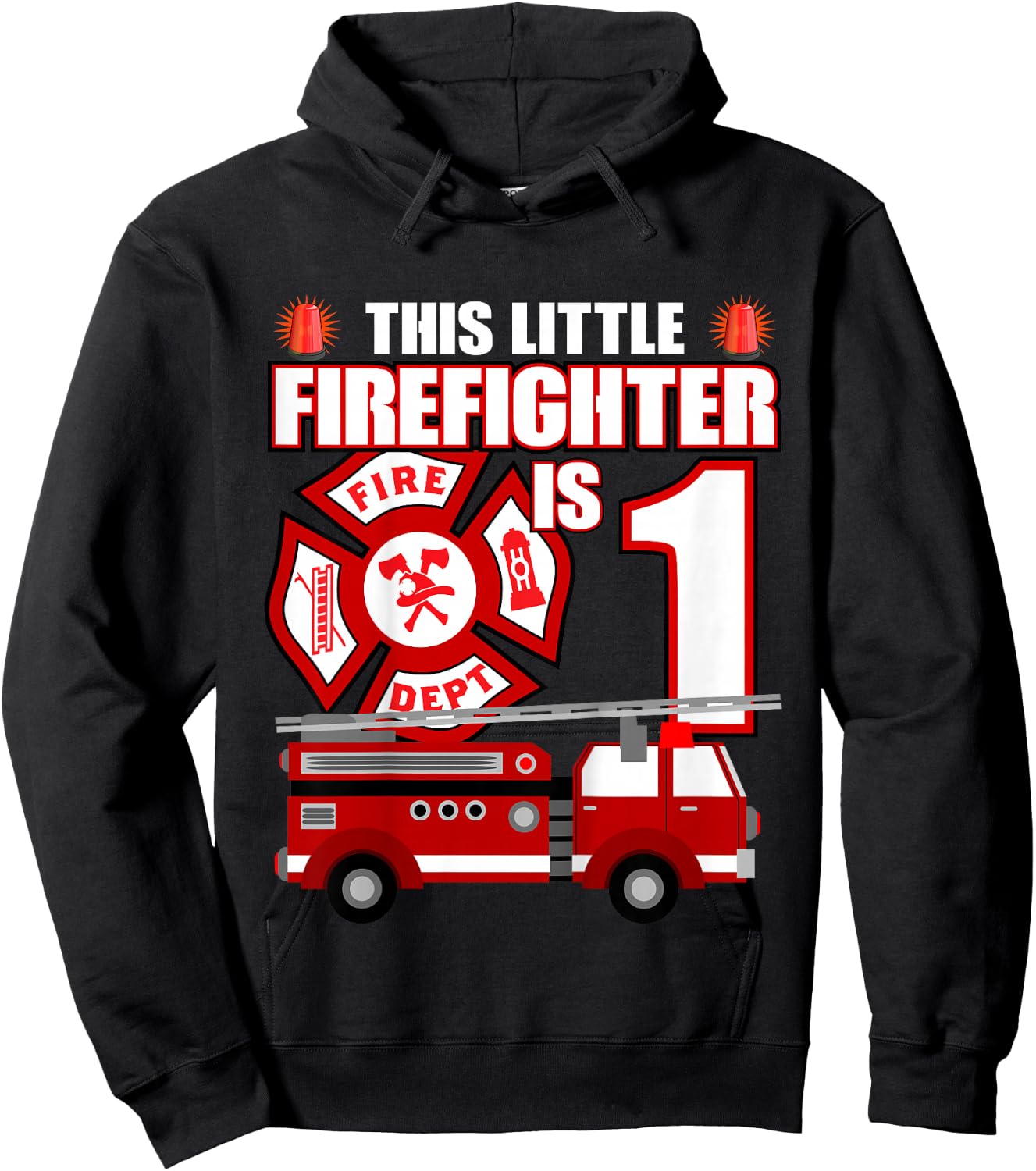 1 Year Old Firefighter Birthday Party Fire Truck 1st Gift Hoodie - Hoodie | Black