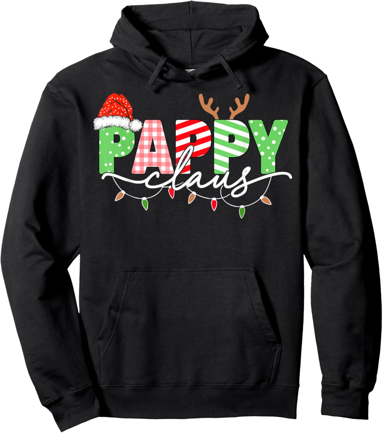 Pappy Claus Christmas Lights Santa Hat Family Matching Hoodie - Hoodie | Black