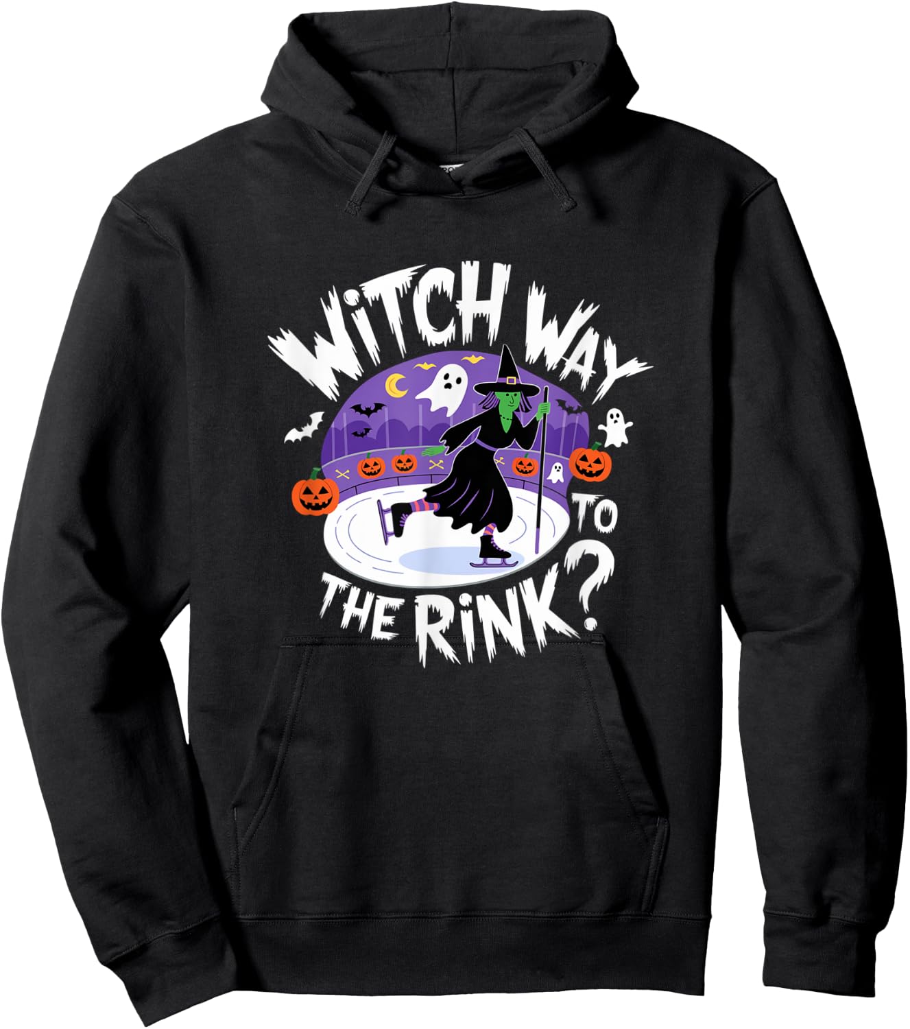 Witch Way to The Rink Funny Spooky Halloween Ice skating Hoodie - Hoodie | Black