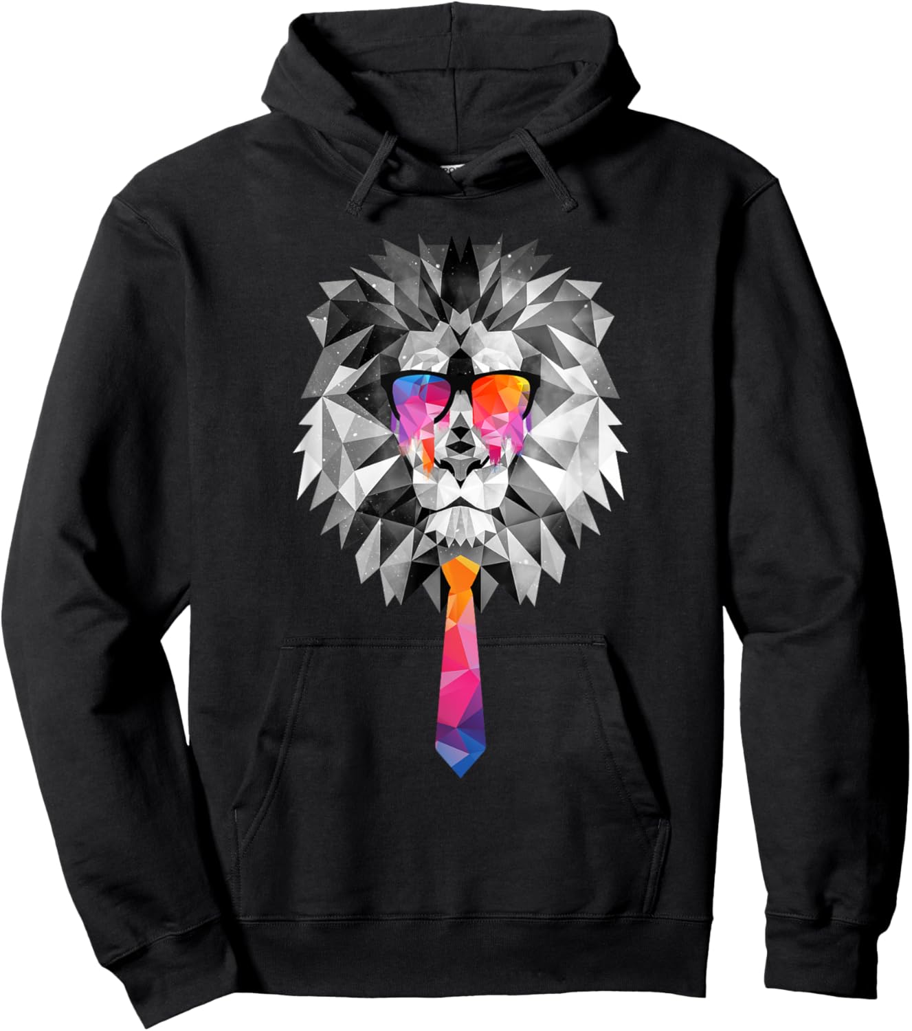 Lion Head with Sunglasses Geometric Low Poly Hoodie - Hoodie | Black