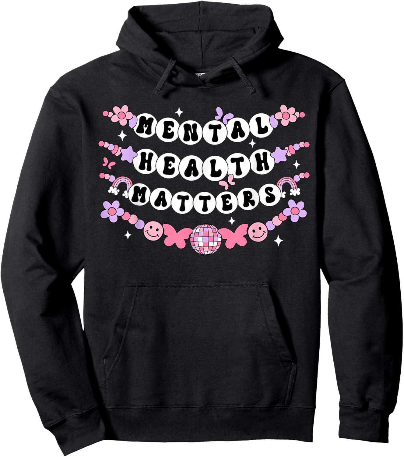 Mental Health Matters Groovy Friendship Bracelet Self Love Hoodie - Hoodie | Black