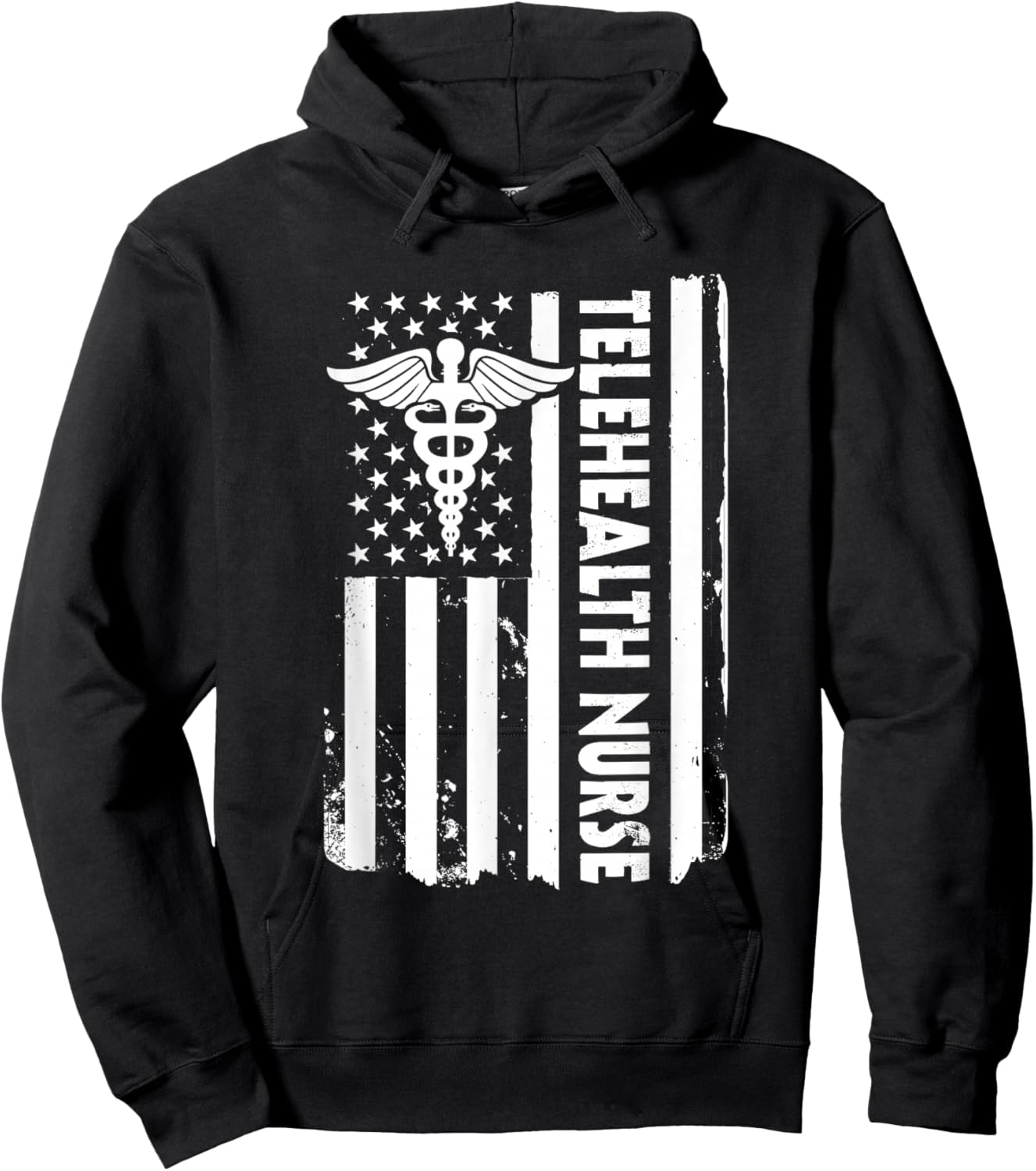 USA Flag Telehealth Nurse American Virtual Nursing America Hoodie - Hoodie | Black