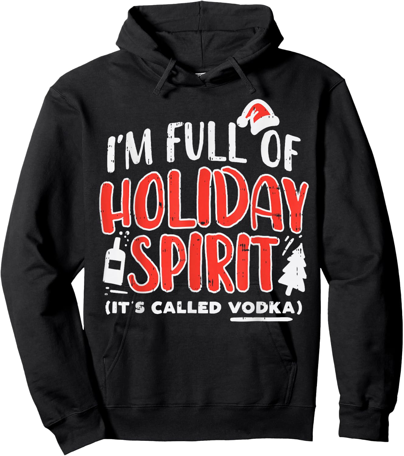 Holiday Spirit Vodka Funny Christmas Party Drinking PJ Hoodie - Hoodie | Black