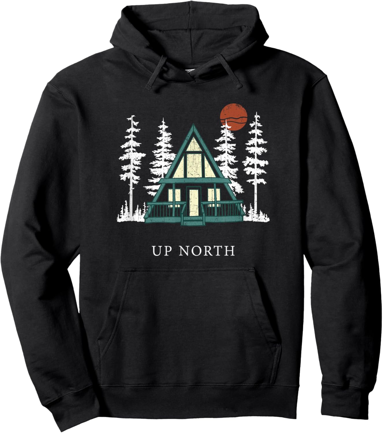 Up North A Frame Cabin Cottage Forest Sunset Hoodie - Hoodie | Black