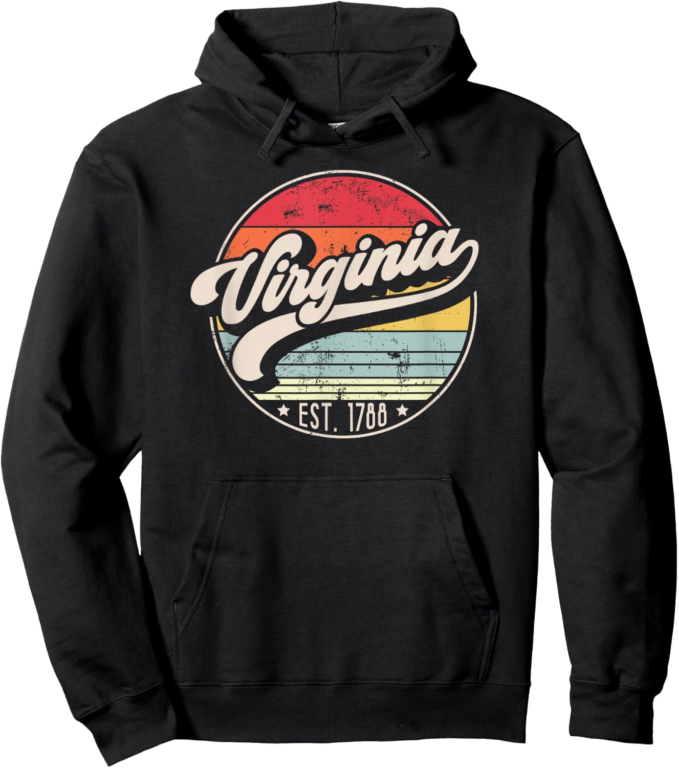 Retro Virginia Home State VA Cool 70s Style Sunset Hoodie - Hoodie | Black