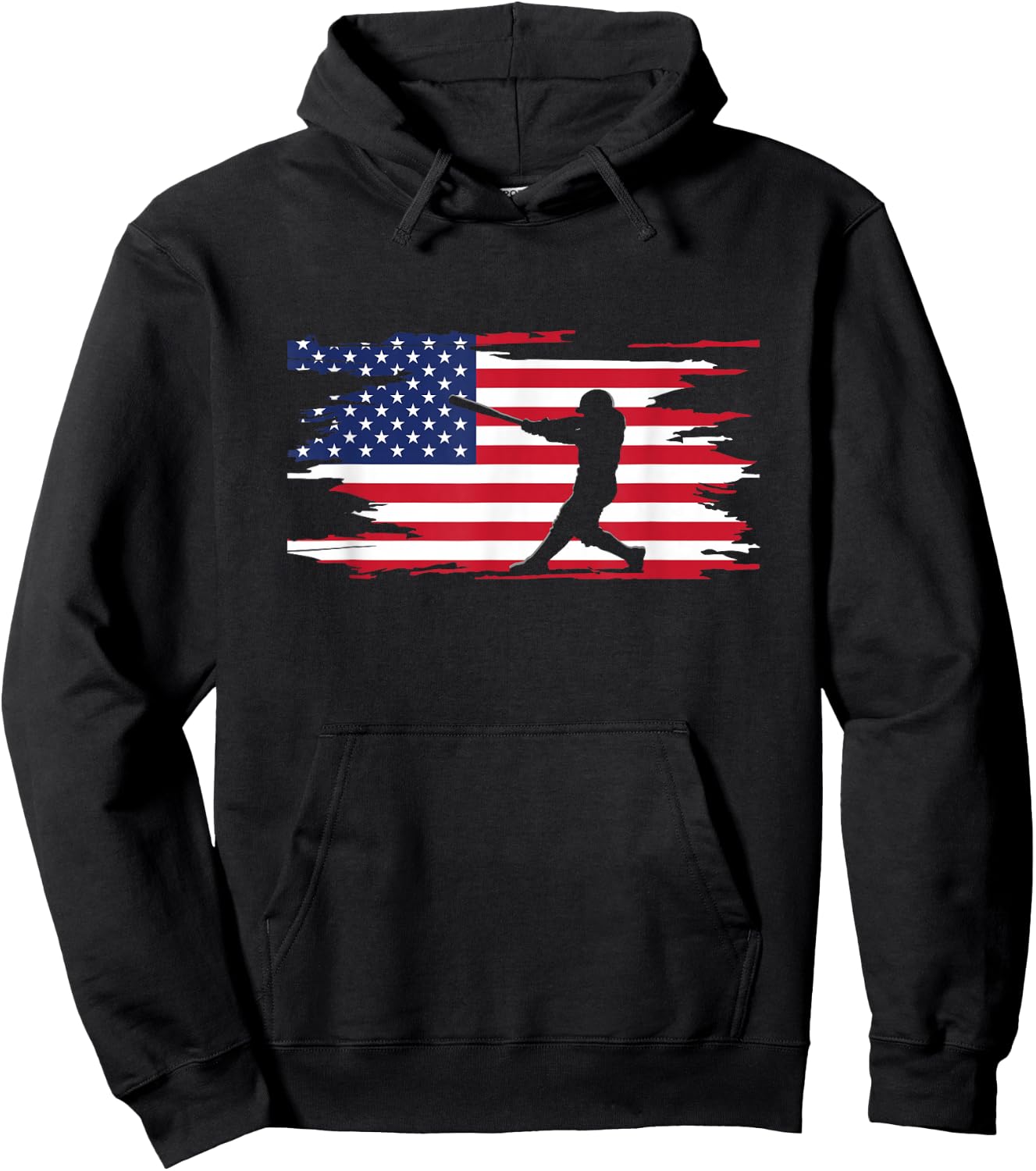 American Flag Baseball Apparel - Baseball Hoodie - Hoodie | Black