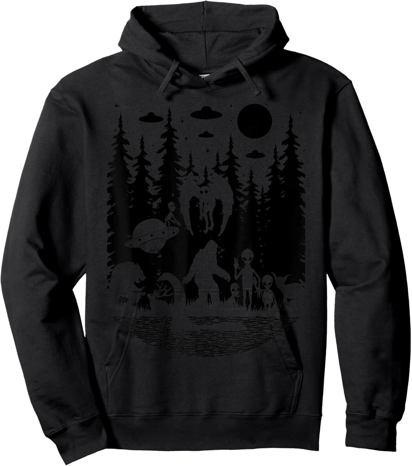 Bigfoot Loch Ness Monster Mothman And Aliens Funny Cryptid Hoodie - Hoodie | Black