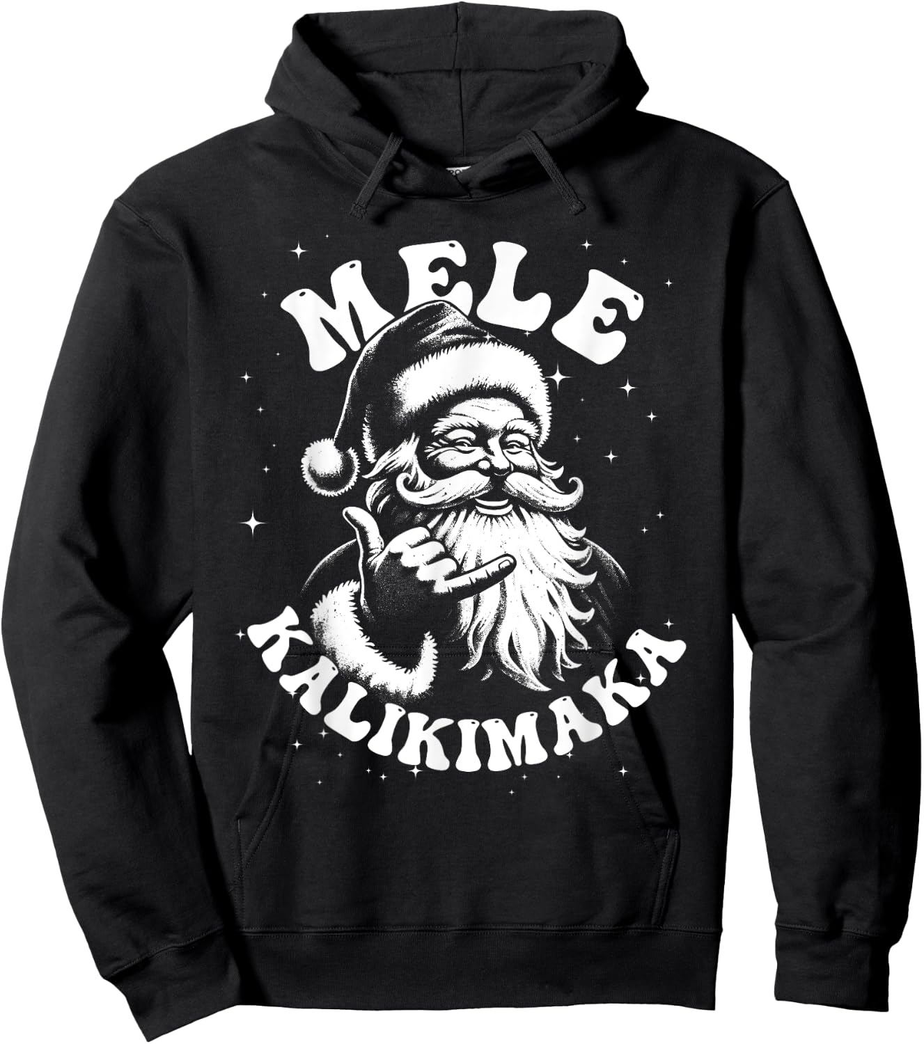 Retro Christmas Surf, Mele Kalikimaka Santa Shaka Hawaii Hoodie - Hoodie | Black