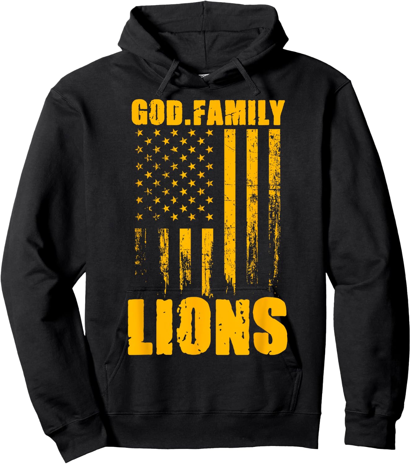 Mansfield Lions God. Family. Vintage USA Flag Hoodie - Hoodie | Black