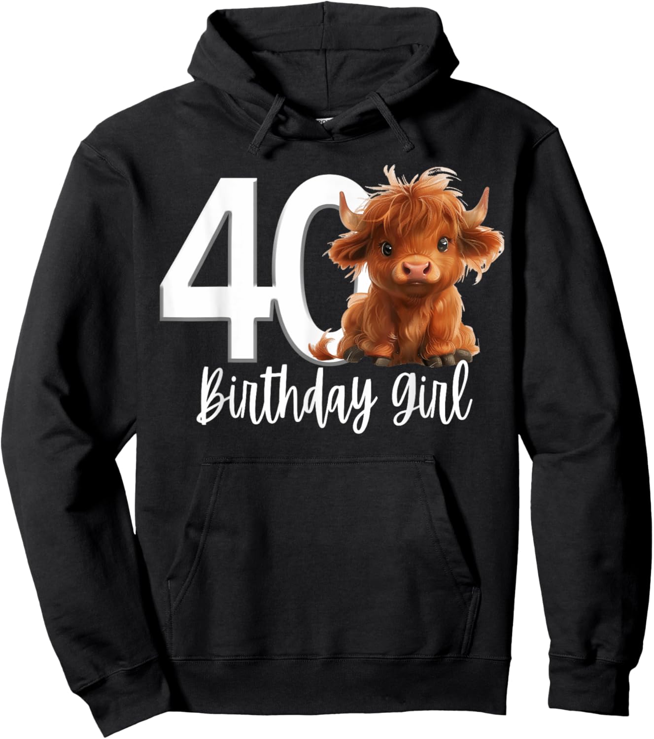 40th Birthday Highland Cow Party Women Wife Mom Forty 40 Hoodie - Hoodie | Black