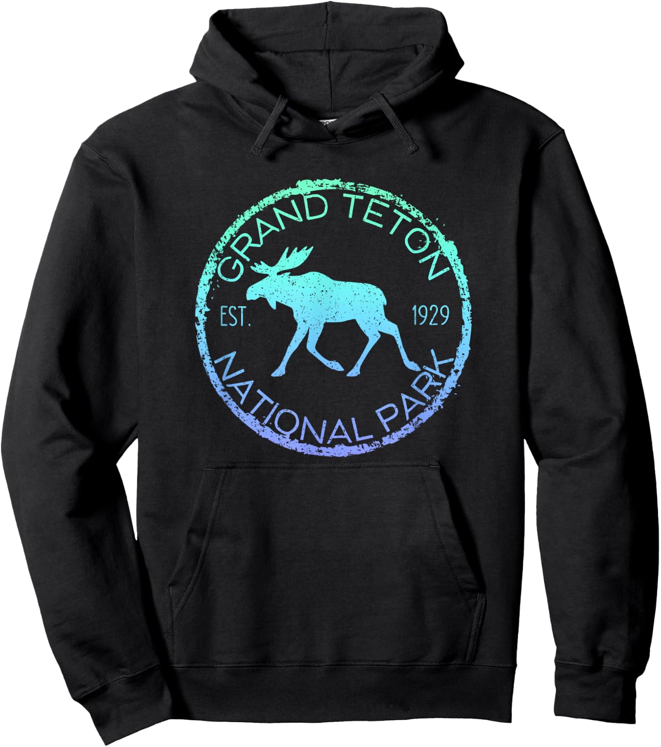 Grand Teton National Park Weathered Elk Design Souvenir Hoodie - Hoodie | Black