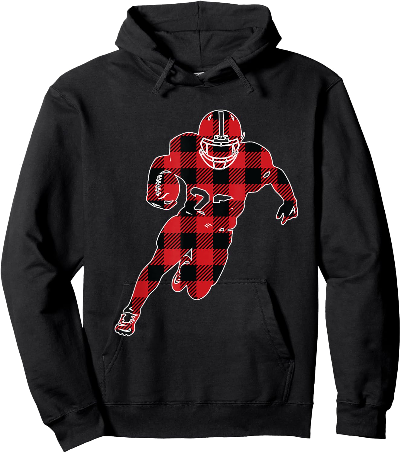 Red And Black Buffalo Plaid American Football Christmas Hoodie - Hoodie | Black