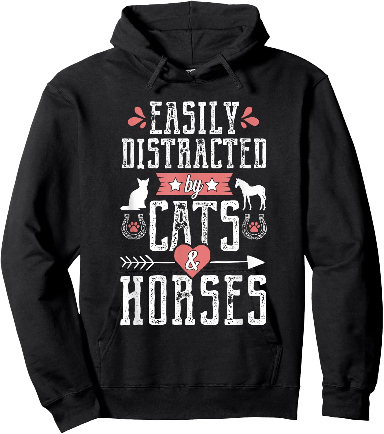 Funny Equestrian Horse and Cat Lover Women Novelty Hoodie - Hoodie | Black