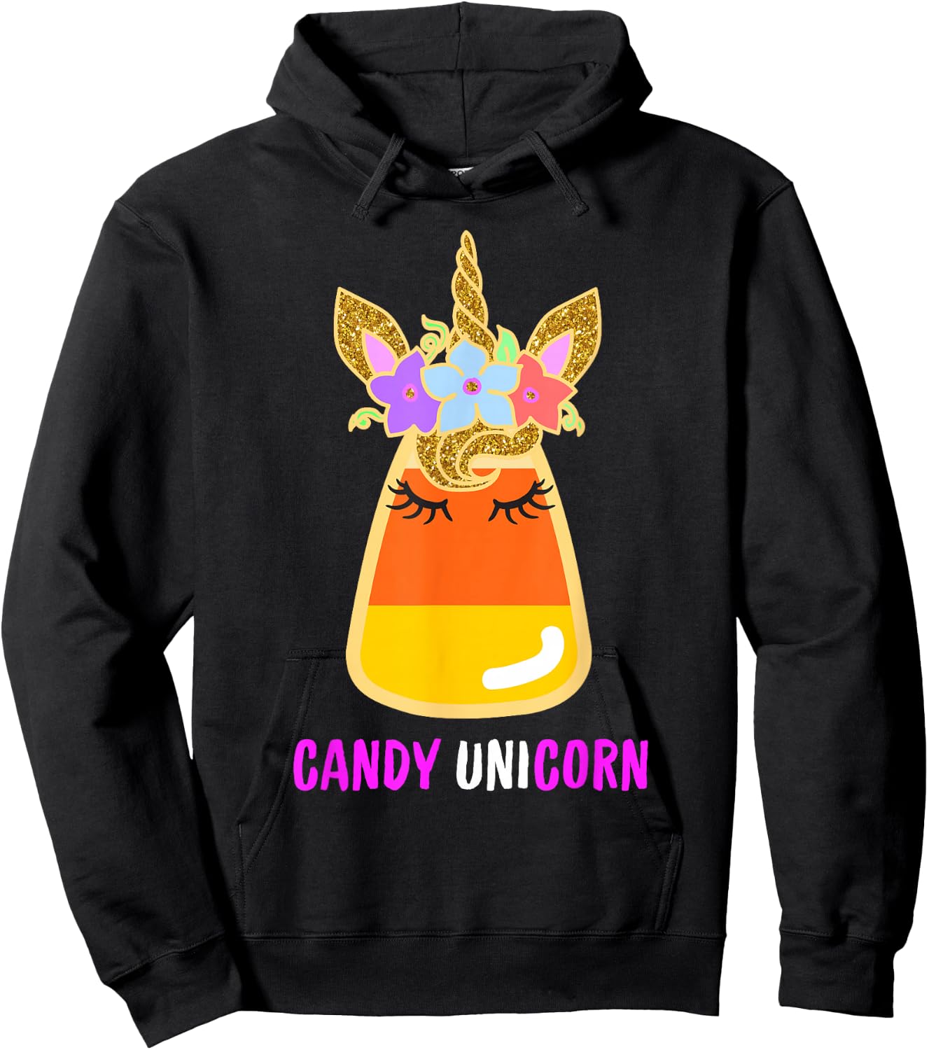 Candy Corn Unicorn Shirt, Halloween Unicorn for Girls Hoodie - Hoodie | Black