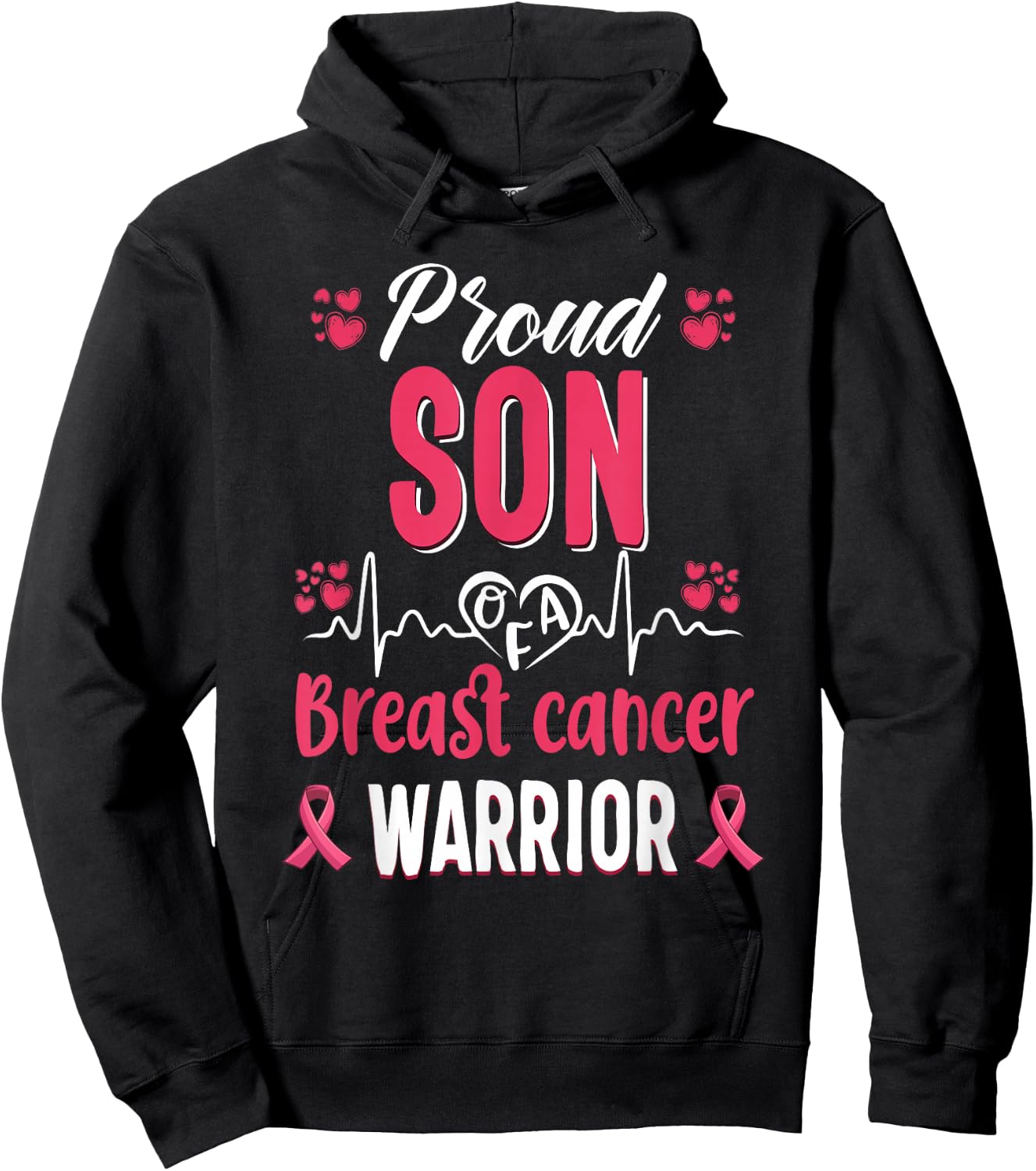 proud Son breast cancer warrior awareness pink ribbon Hoodie - Hoodie | Black