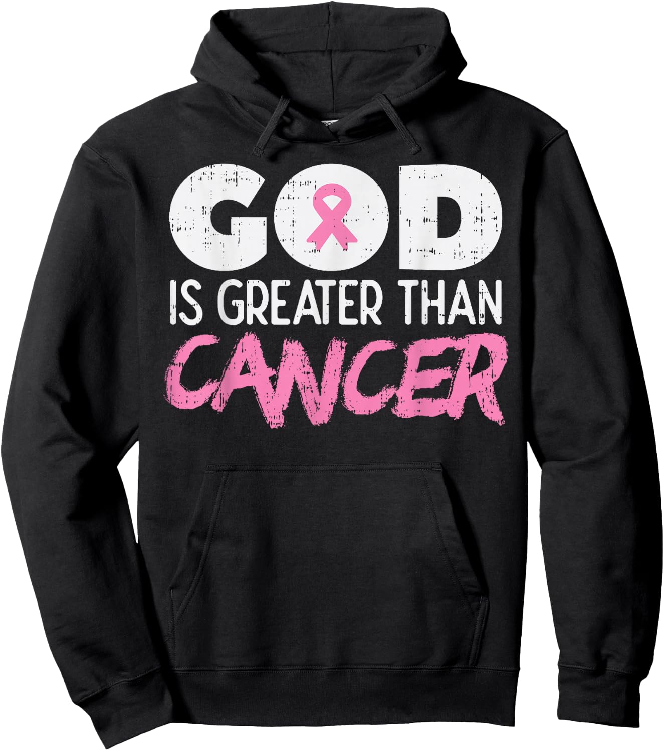 God Is Greater Than Cancer Ribbon Breast Cancer Awareness Hoodie - Hoodie | Black