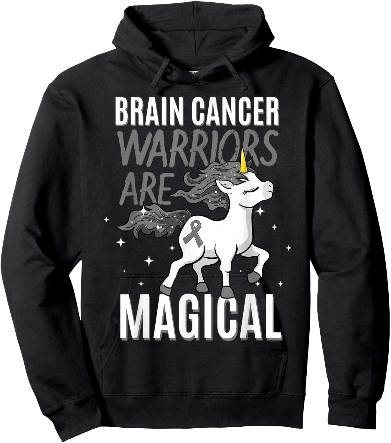 Brain Cancer Warrior Magical Unicorn Grey Ribbon Metastasis Hoodie - Hoodie | Black