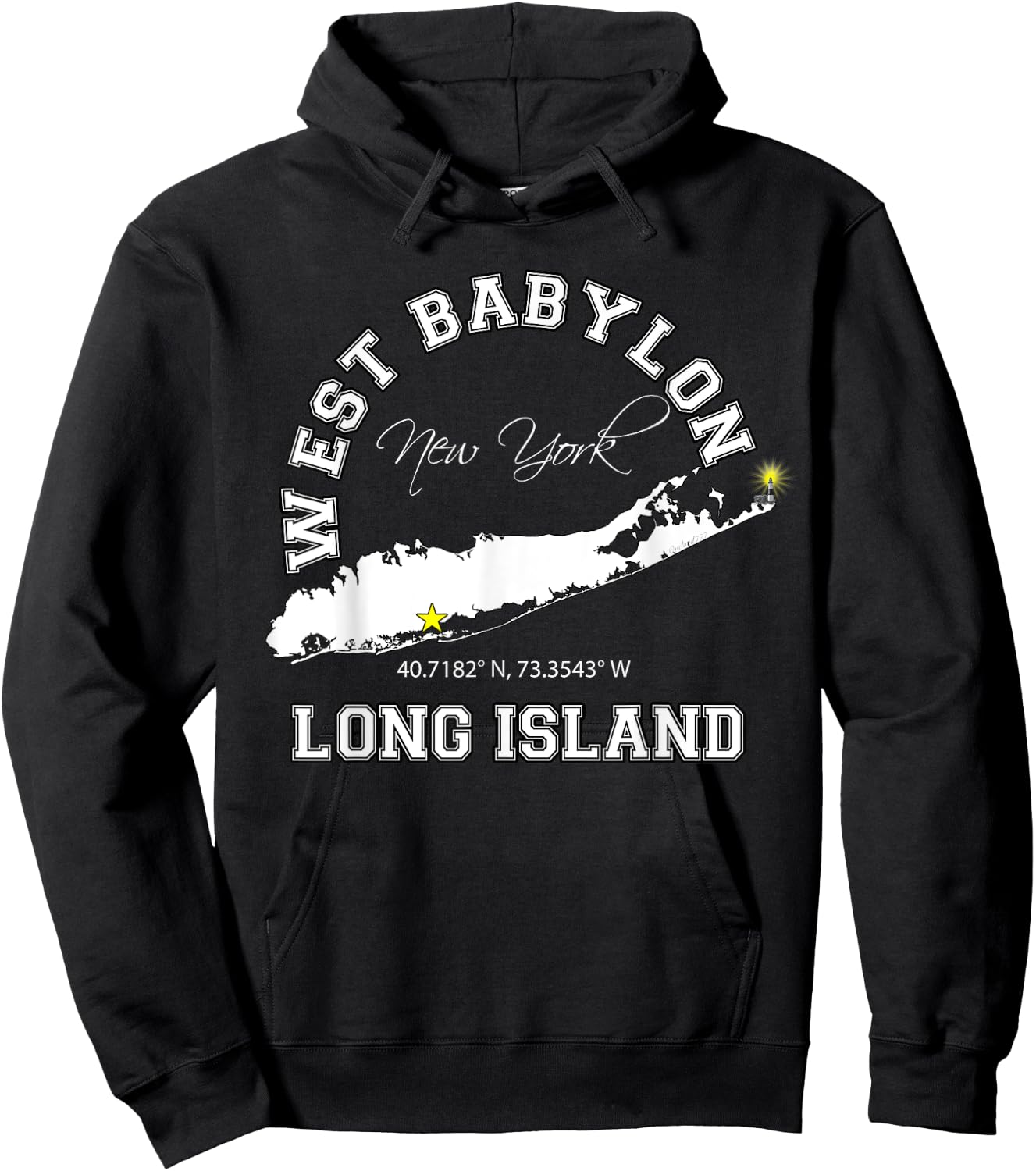 West Babylon Long Island NY Varsity Letter Style Hoodie - Hoodie | Black
