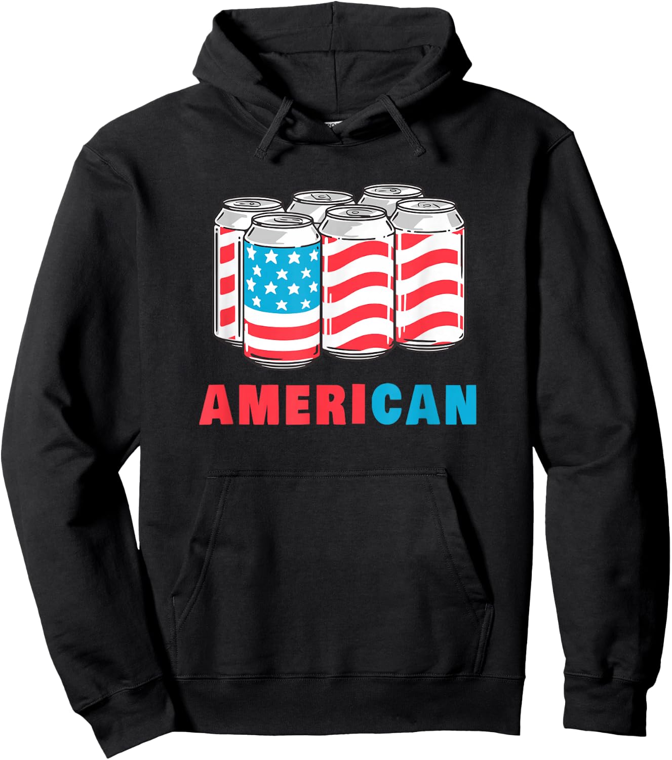AmeriCan Funny 4th of July Beer Patriotic USA Flag Hoodie - Hoodie | Black