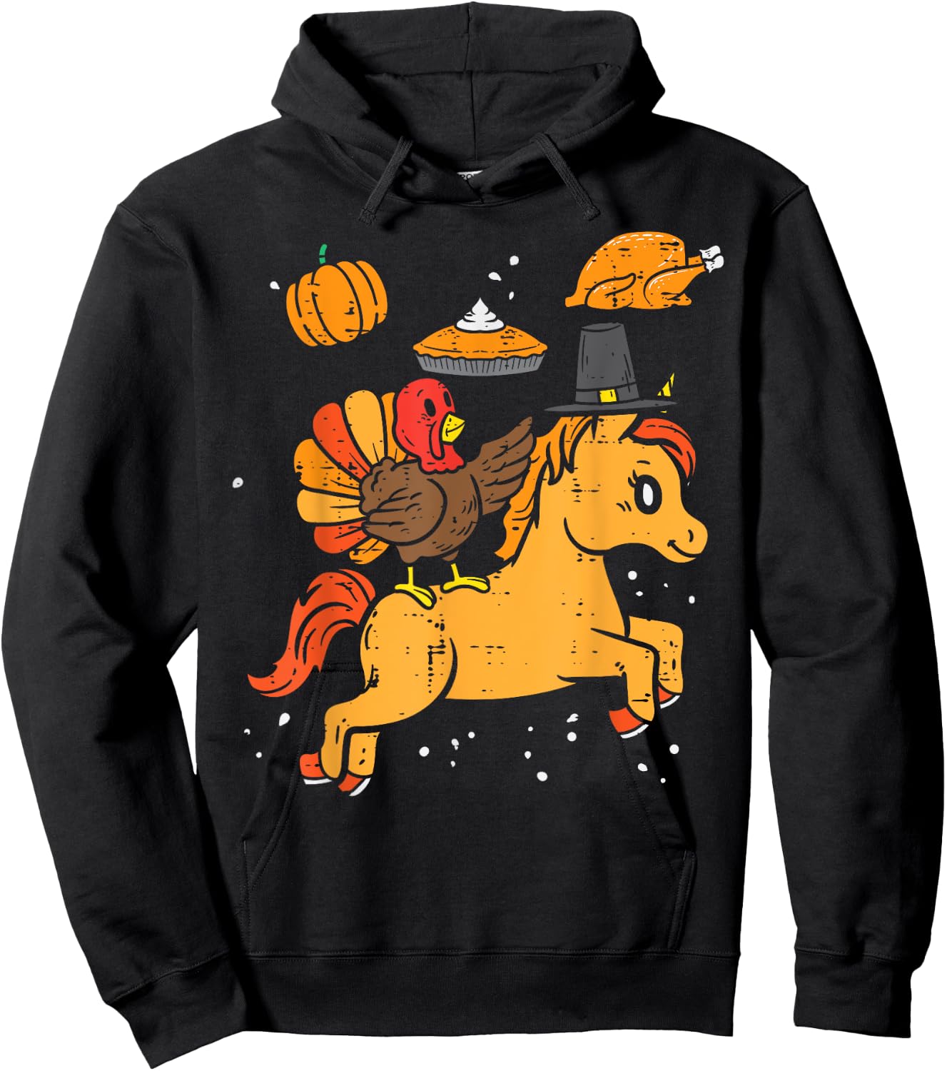 Turkey Ridin Unicorn Pumpkin Thanksgiving Toddler Girls Kids Hoodie - Hoodie | Black