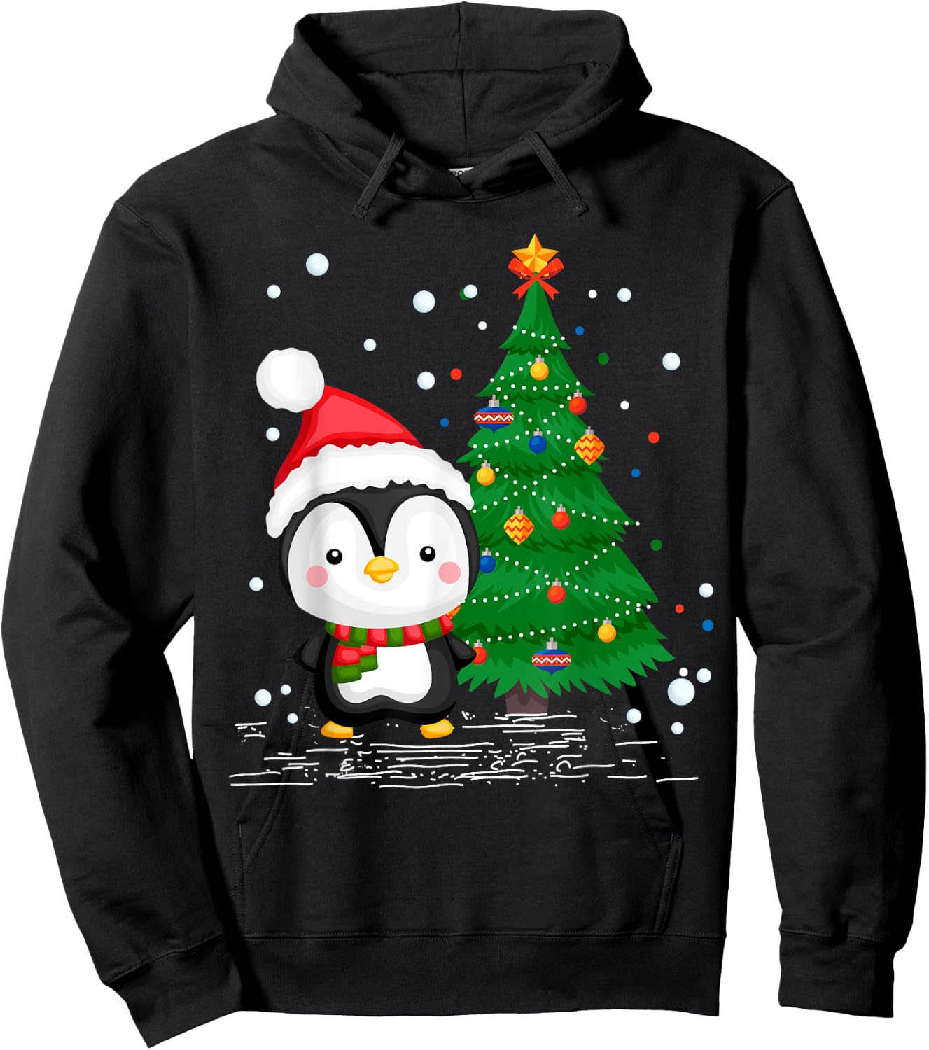 Funny Penguin Lover Gift Santa Hat Penguin Christmas Hoodie - Hoodie | Black