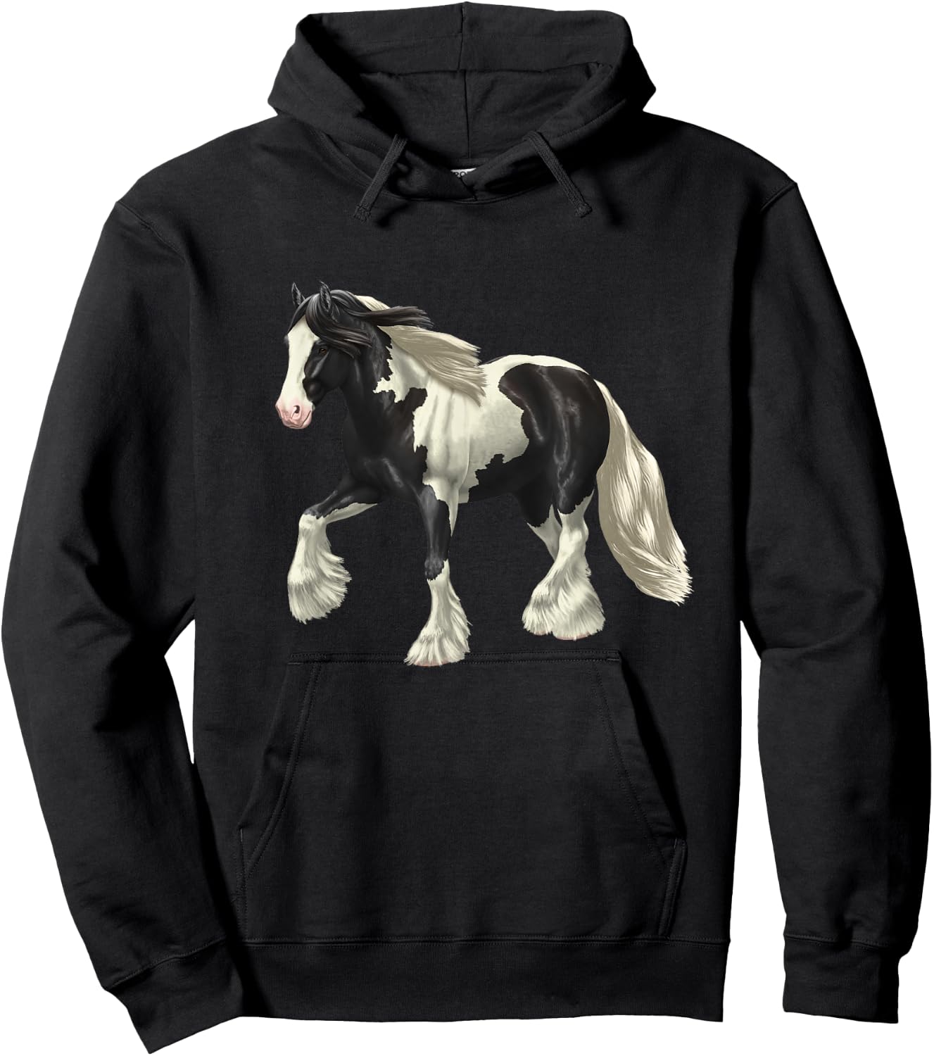 Piebald Black Pinto Gypsy Vanner Irish Cob Draft Horse Hoodie - Hoodie | Black