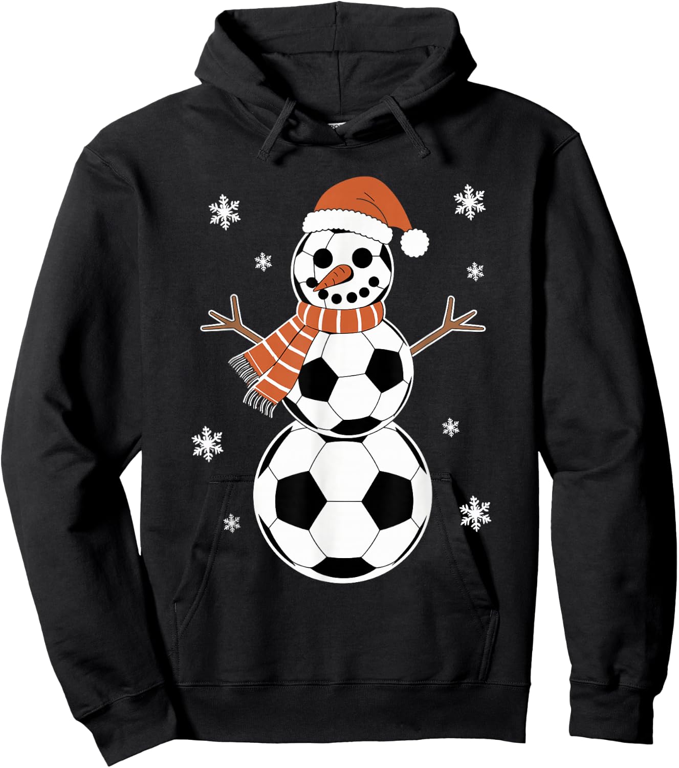 Funny Christmas Soccer Balls As Snowman Men Boys Kids Hoodie - Hoodie | Black