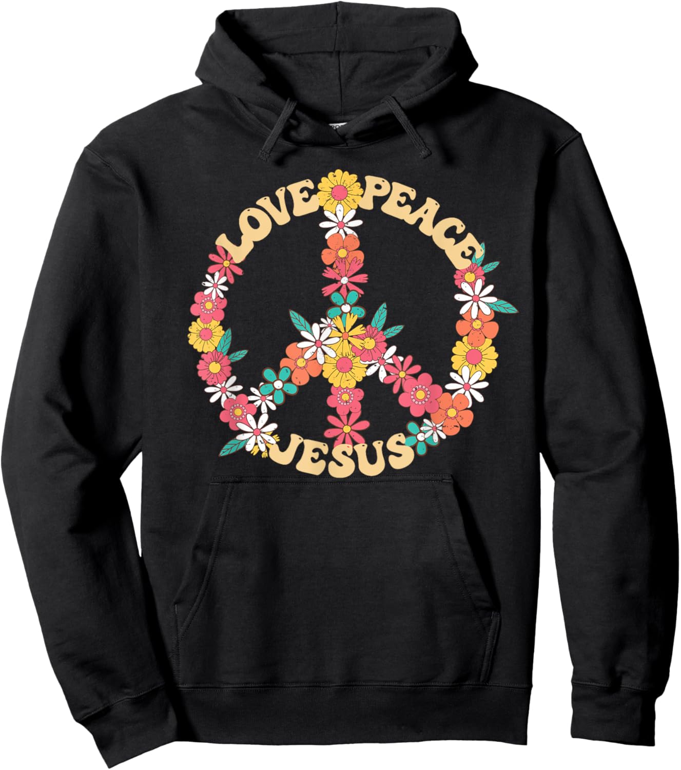 Love peace Jesus christian fun 60s 70s Costume Groovy Hippie Hoodie - Hoodie | Black